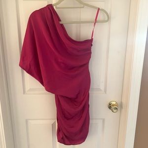 Aidan Mattox One Shoulder Satun Dress